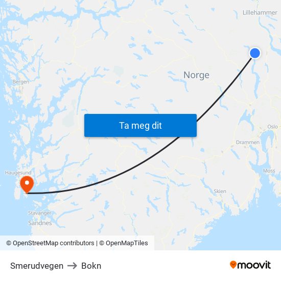 Smerudvegen to Bokn map