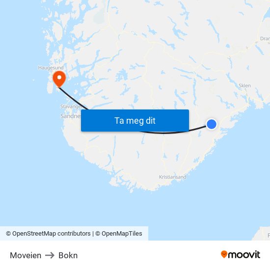 Moveien to Bokn map