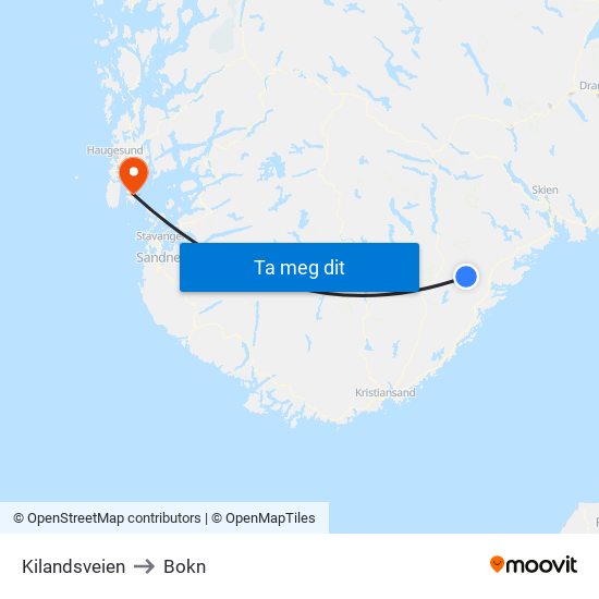 Kilandsveien to Bokn map