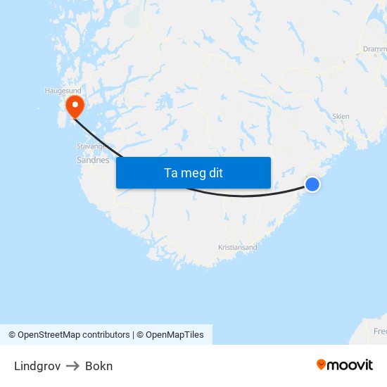Lindgrov to Bokn map