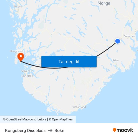 Kongsberg Diseplass to Bokn map