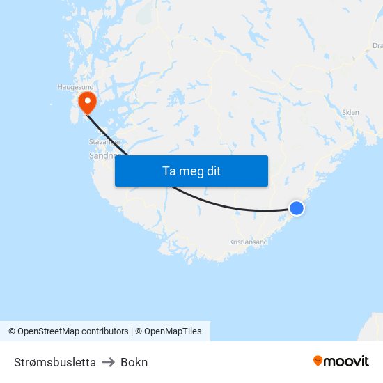 Strømsbusletta to Bokn map