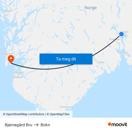 Bjørnegård Bru to Bokn map