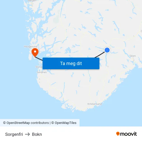 Sorgenfri to Bokn map