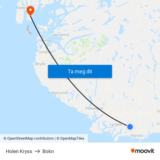 Holen Kryss to Bokn map