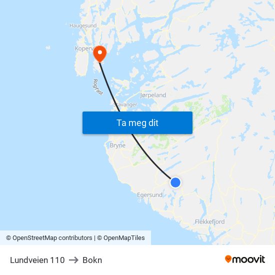 Lundveien 110 to Bokn map