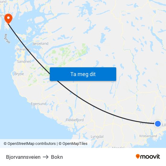 Bjorvannsveien to Bokn map