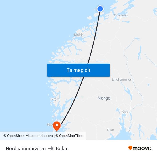 Nordhammarveien to Bokn map