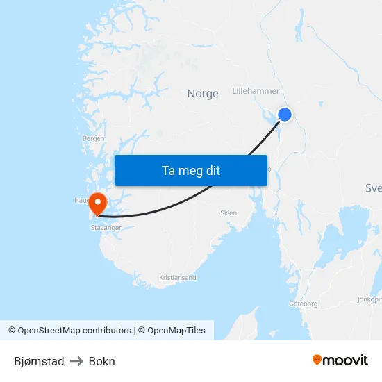Bjørnstad to Bokn map