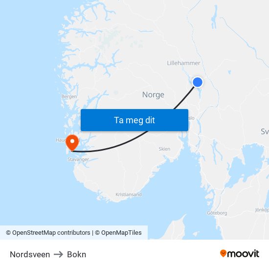 Nordsveen to Bokn map