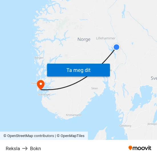Reksla to Bokn map
