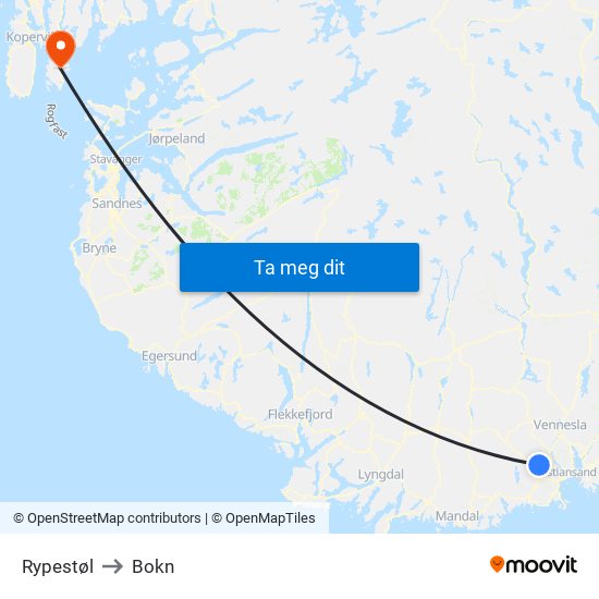 Rypestøl to Bokn map