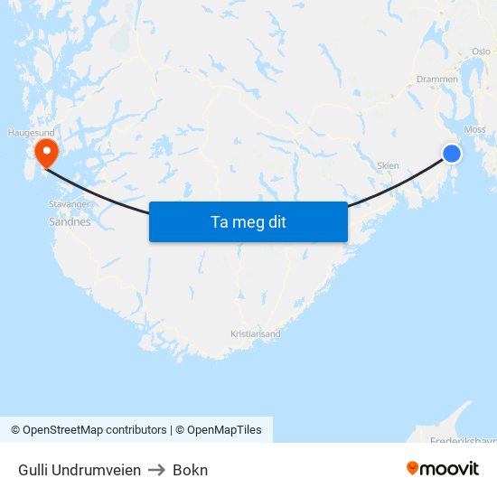 Gulli Undrumveien to Bokn map