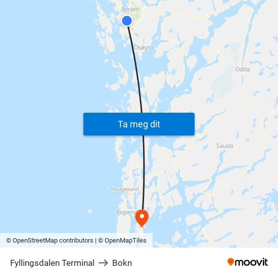 Fyllingsdalen Terminal to Bokn map