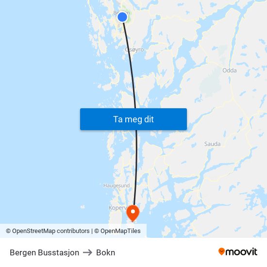 Bergen Busstasjon to Bokn map