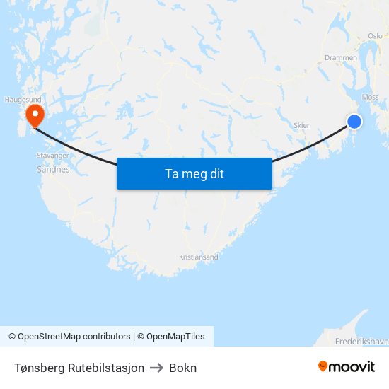 Tønsberg Rutebilstasjon to Bokn map