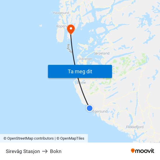 Sirevåg Stasjon to Bokn map