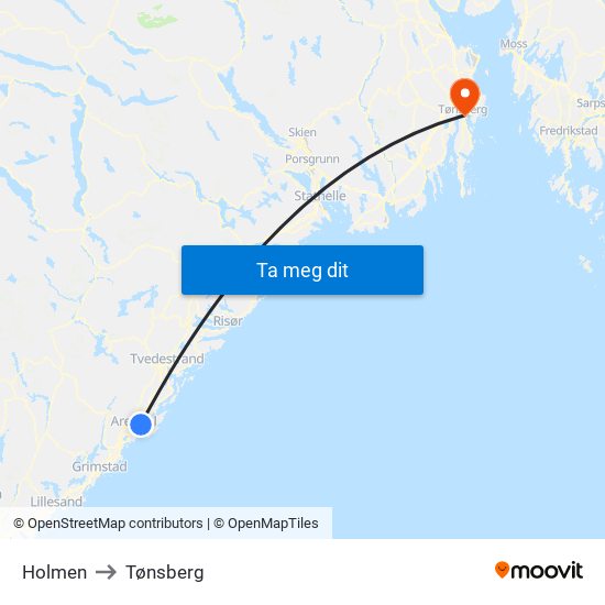 Holmen to Tønsberg map