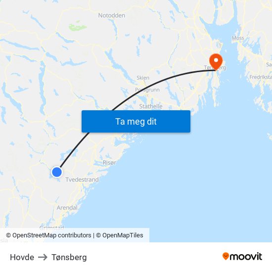 Hovde to Tønsberg map