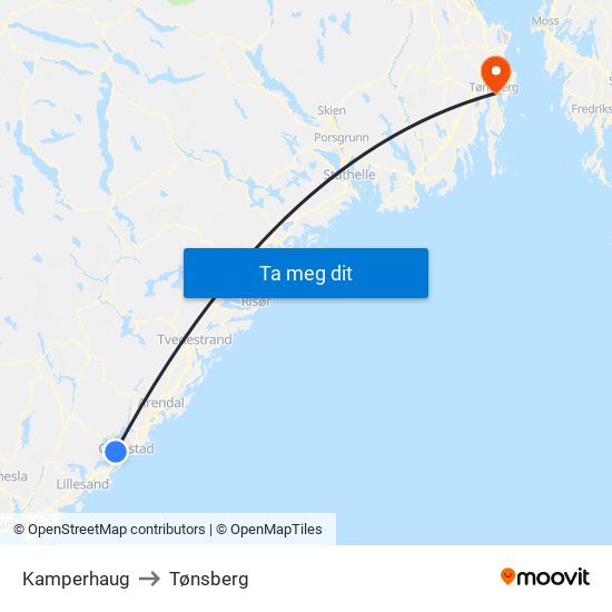 Kamperhaug to Tønsberg map