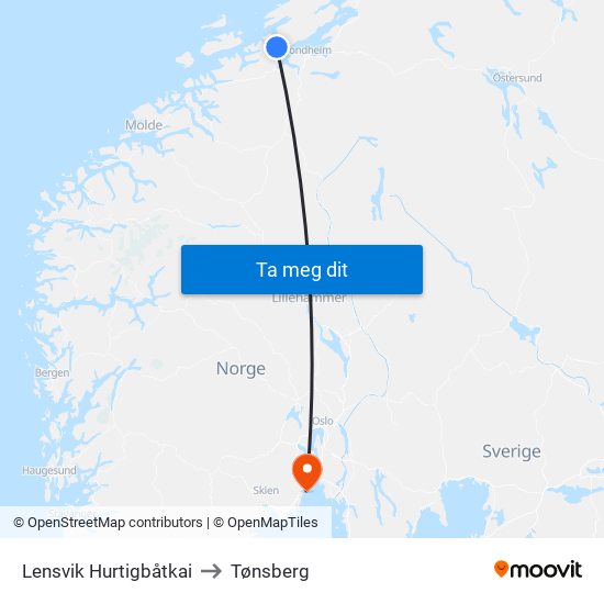 Lensvik Hurtigbåtkai to Tønsberg map