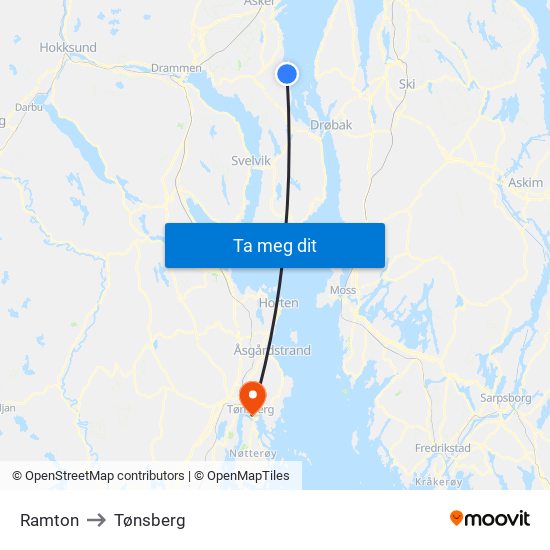 Ramton to Tønsberg map