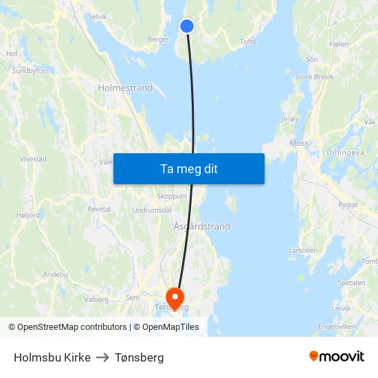 Holmsbu Kirke to Tønsberg map