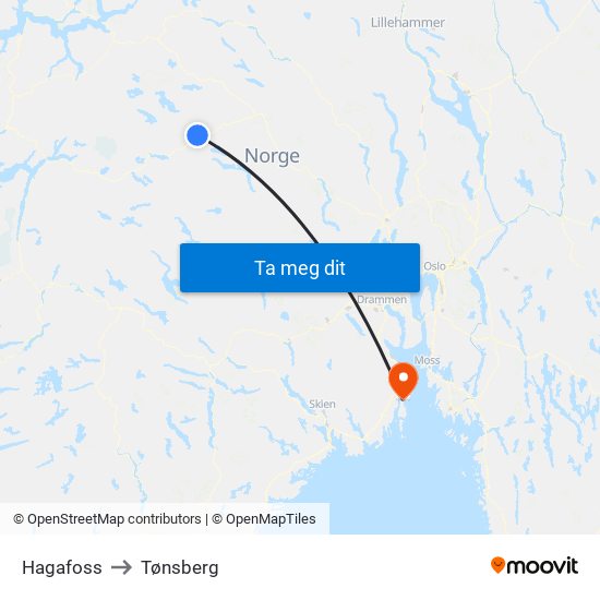 Hagafoss to Tønsberg map
