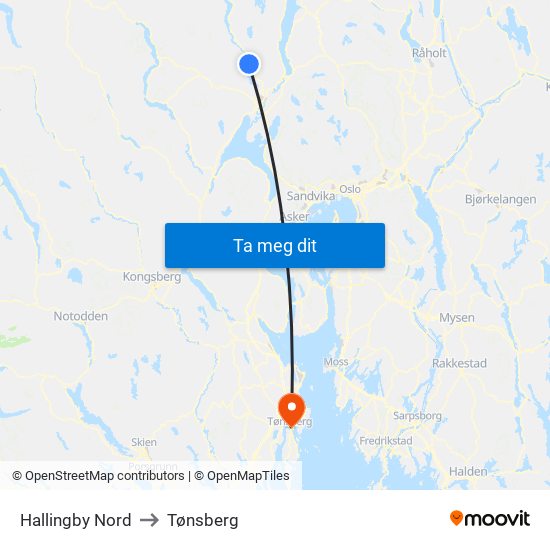 Hallingby Nord to Tønsberg map