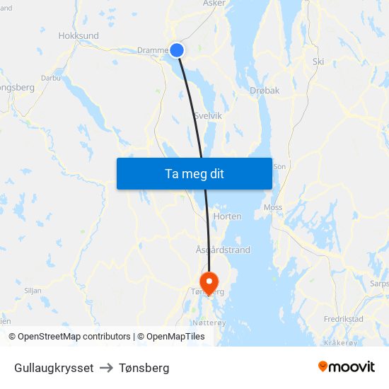 Gullaugkrysset to Tønsberg map