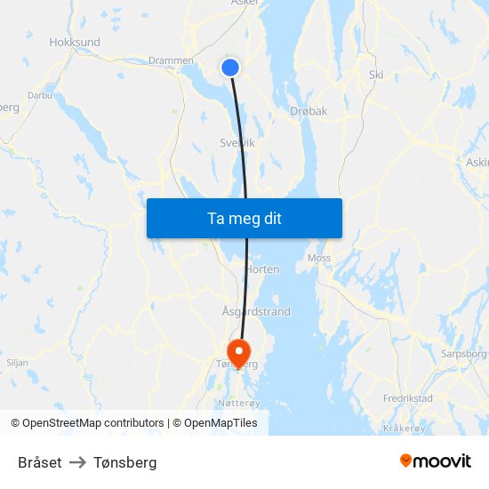 Bråset to Tønsberg map