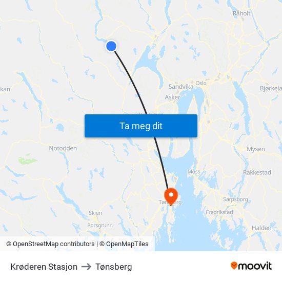 Krøderen Stasjon to Tønsberg map