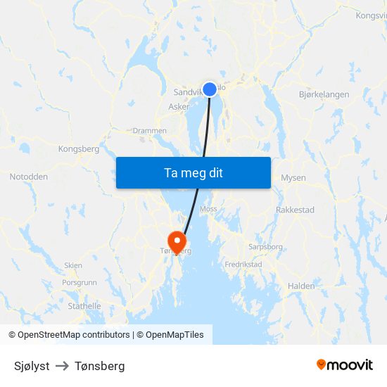 Sjølyst to Tønsberg map