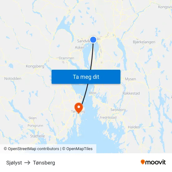 Sjølyst to Tønsberg map
