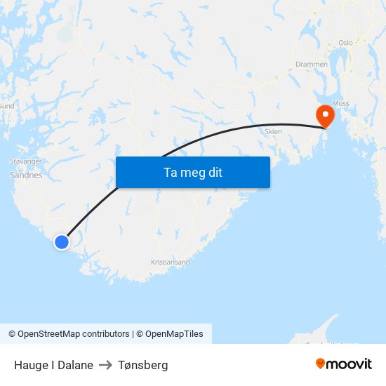 Hauge I Dalane to Tønsberg map