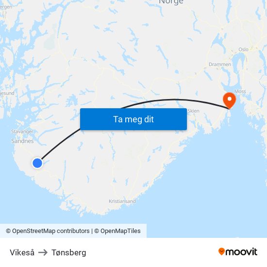 Vikeså to Tønsberg map