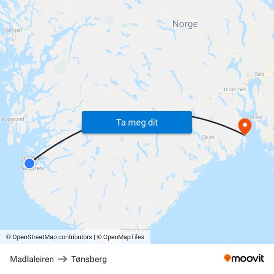 Madlaleiren to Tønsberg map