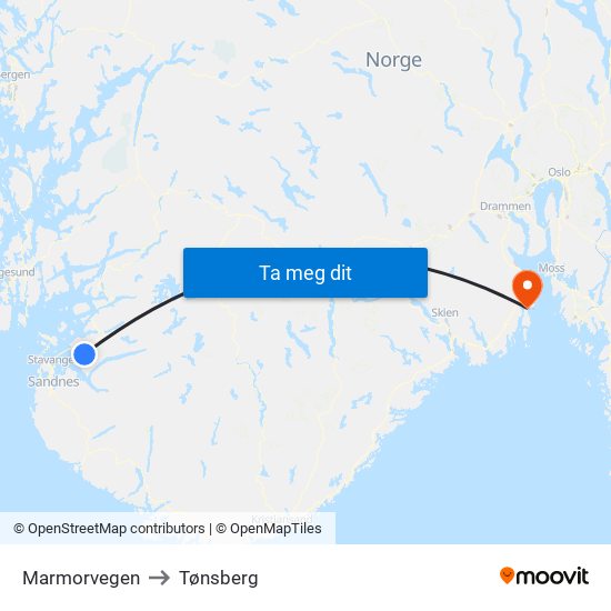 Marmorvegen to Tønsberg map