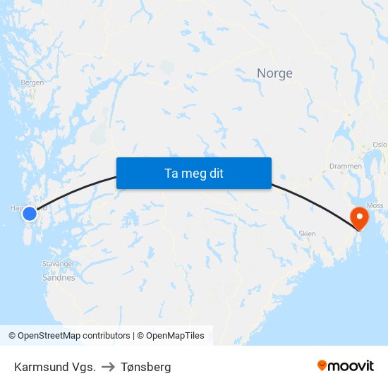 Karmsund Vgs. to Tønsberg map