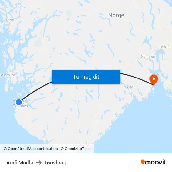 Amfi Madla to Tønsberg map