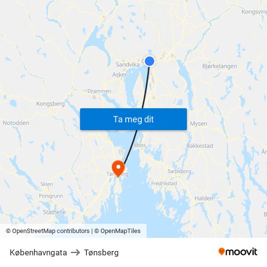 Københavngata to Tønsberg map