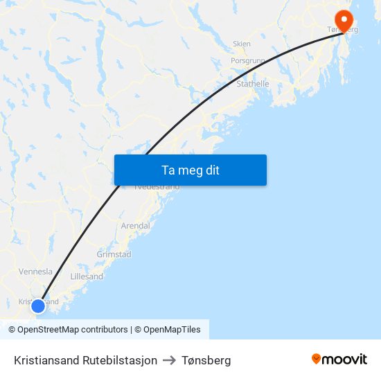 Kristiansand Rutebilstasjon to Tønsberg map