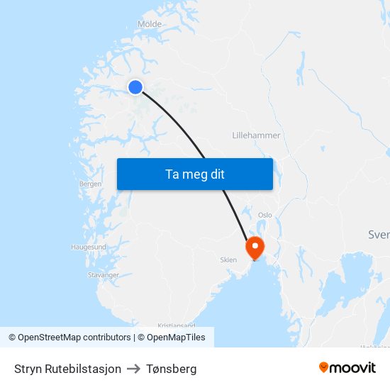 Stryn Rutebilstasjon to Tønsberg map