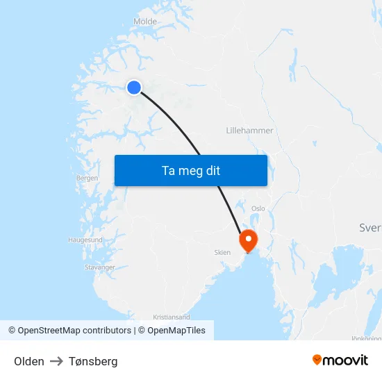 Olden to Tønsberg map
