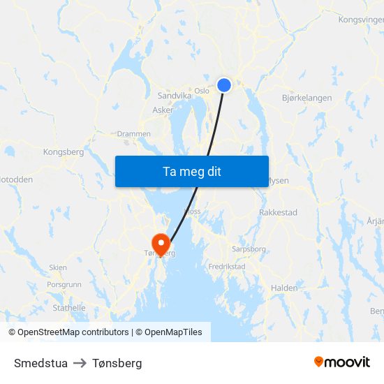 Smedstua to Tønsberg map