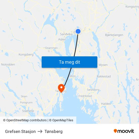 Grefsen Stasjon to Tønsberg map