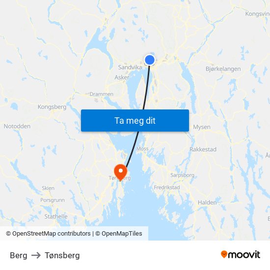 Berg to Tønsberg map