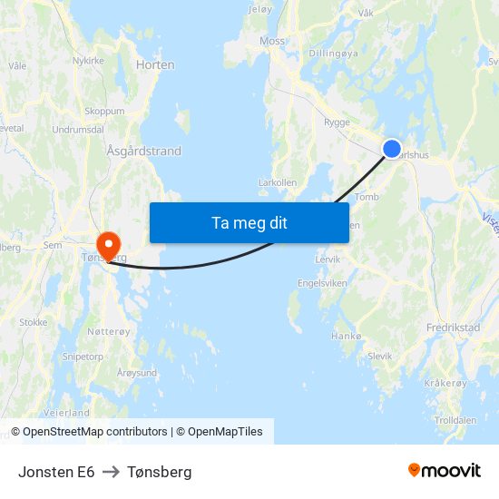 Jonsten E6 to Tønsberg map