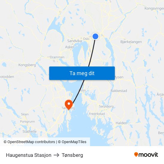 Haugenstua Stasjon to Tønsberg map