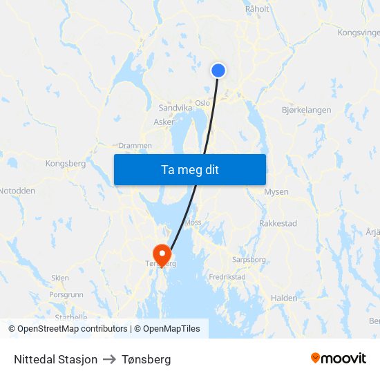 Nittedal Stasjon to Tønsberg map